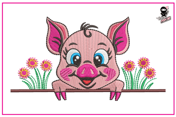 Cute Peeking Pig Embroidery Design Review