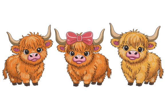 Highland Cow Family Embroidery Design