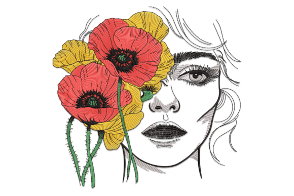 Woman Floral Face Embroidery Design